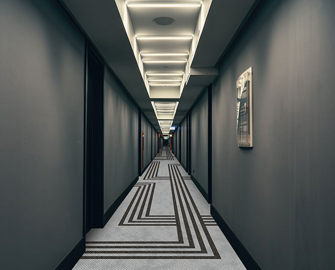 Grey Cut Striped Corridor Carpet