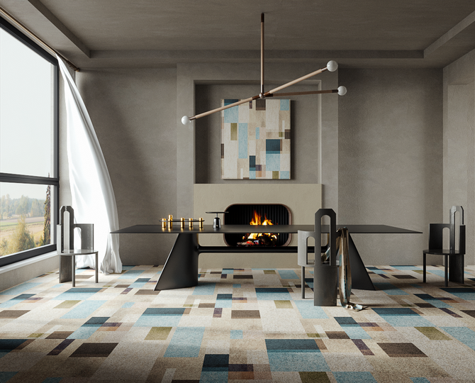 Mondrain BLUE Loop Modern Hotel Carpet Tiles