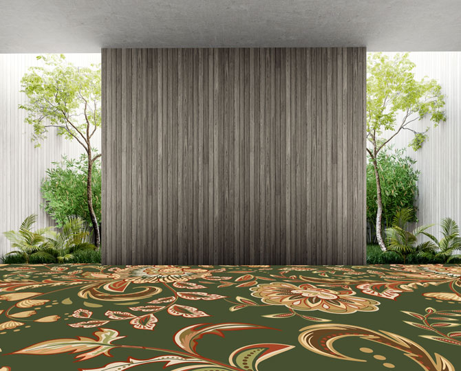 Green Cut Patterned Resturant Carpet