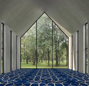 Dark Blue Cut Traditional Prayer Room Carpet