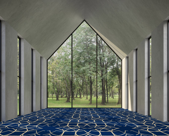 Dark Blue Cut Traditional Prayer Room Carpet