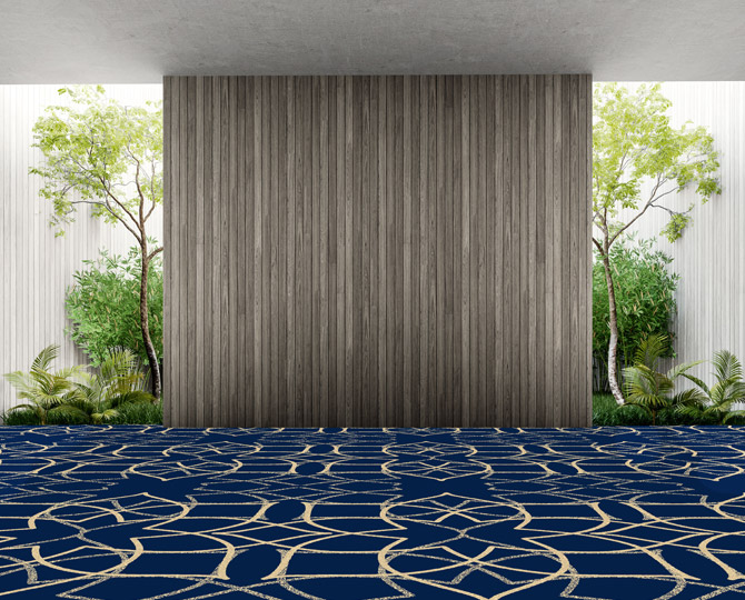 Dark Blue Cut Traditional Prayer Room Carpet