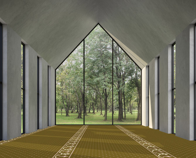 Green Cut Traditional Prayer Room Carpet