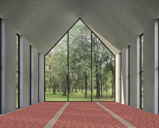 Red Loop Traditional Prayer Room Carpet